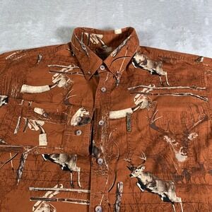 Vintage North River Shirt Mens Large Brown Deer Buck Hunting Camo‎ Long Sleeve